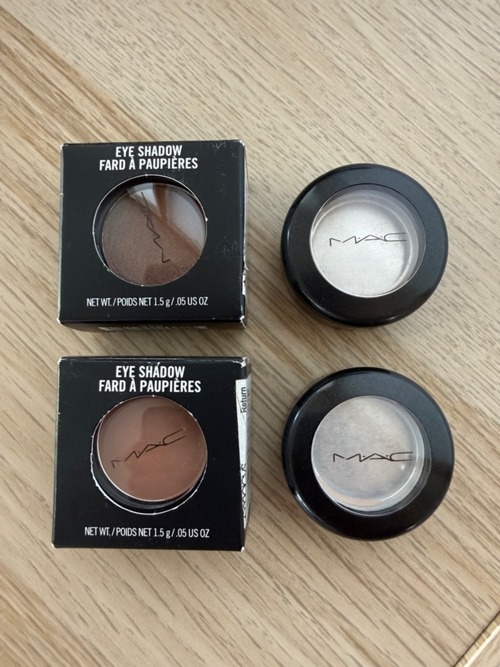 new MAC Cosmetics Eyeshadow : Mulch Velvet & Soft Brown Matte & 2 empty tins